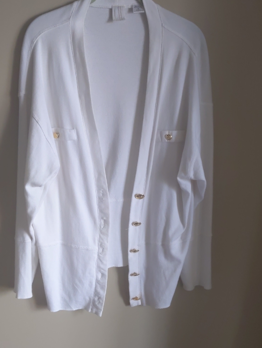 Women's White Open-Front Cardigan with Gold Buttons